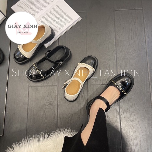 Giày búp bê lolita đế bệt , Guốc nữ phối mũi kết hơp dây xích hottrend Mã VM