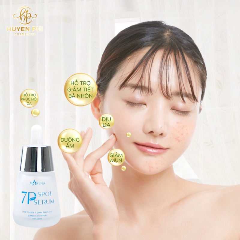 Serum mụn Huyền Phi 30ml làm dịu da giảm mụn ẩn dưỡng ẩm giảm tiết bã nhờn, mụn đầu đen trứng cá Morena 7p Spot Serum