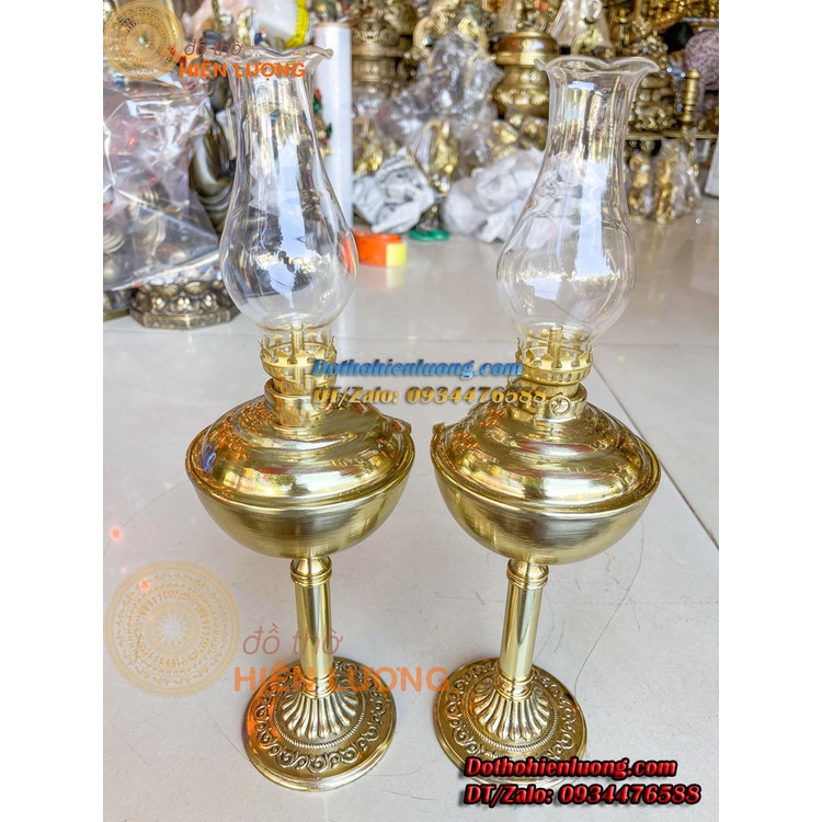 Đèn Dầu Bằng Đồng Vàng Nguyên Chất Chân Đế Hoa Văn Cổ Điển Cao 40cm Đẹp Tinh Xảo