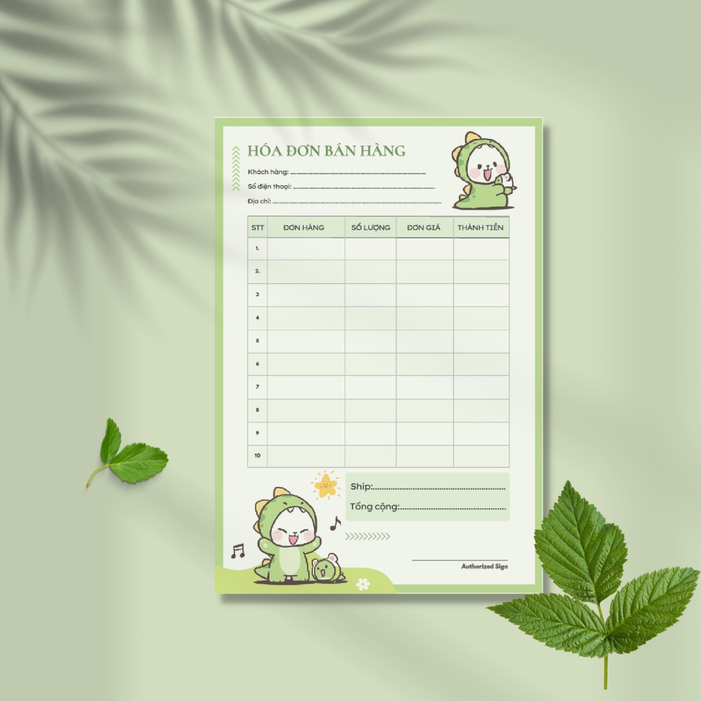Tập 50 tờ, hóa đơn bán hàng, Hoá đơn bán lẻ giấy photo hoạt ảnh cực cute size 21x14.5cm