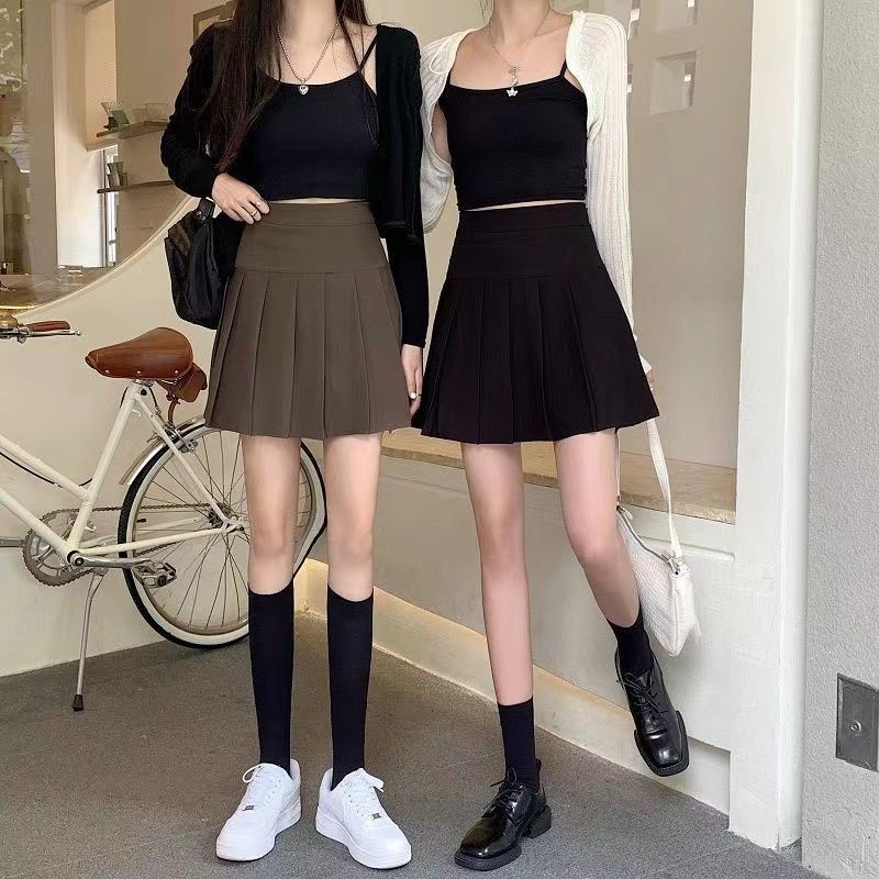 Happy-store  Chân Váy Chữ A Lưng Cao Xếp Ly Thời Trang Mùa Hè Hàn Quốc 3 Màu Tùy Chọn