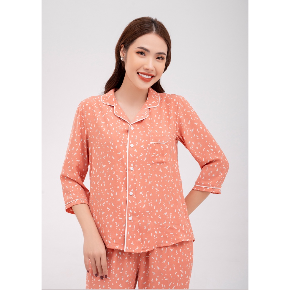 Bộ pijama dài tay họa tiết cam Hoa Việt