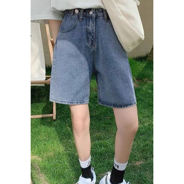 Quần Short Denim Cạp Cao Ống Rộng Thời Trang Hè 2022 Mới Cho Nữ