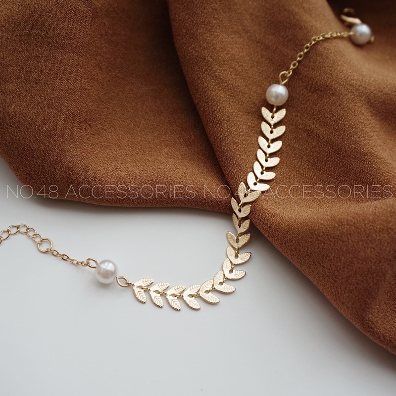 Vòng cổ / vòng tay dây chuyền lá nguyệt quế chất liệu hợp kim mạ vàng phong cách Hàn Quốc sang trọng No48
