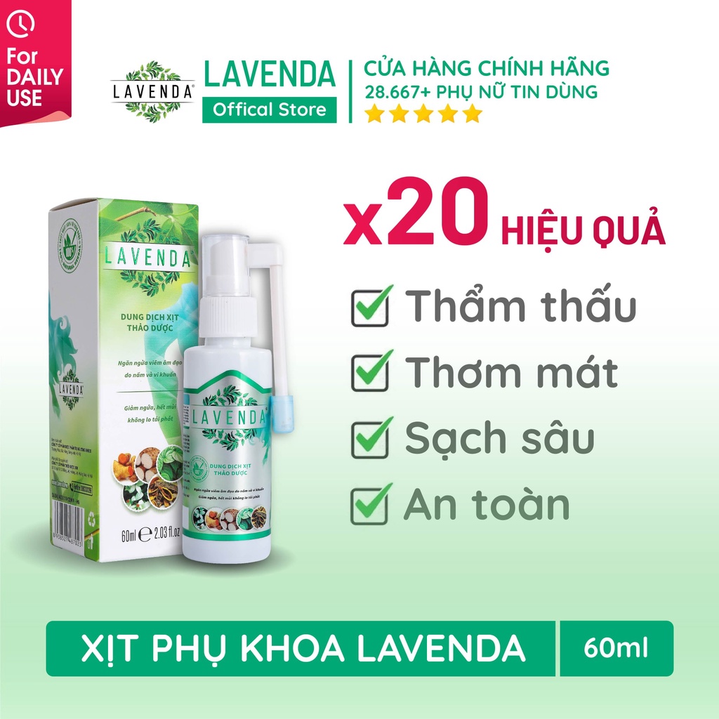 Dung dịch xịt vùng kín thảo dược LAVENDA làm sạch vùng kín, xoá sổ khí hư huyết trắng nấm ngứa, khử mùi hôi 60ml