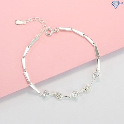 Lắc tay nữ bạc thật hình chiếc lá đính đá LTN0153 Trang Sức TNJ