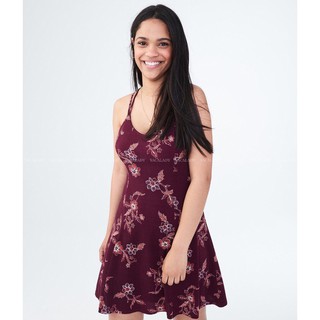 Đầm thun aeropostale tím in hoa 2 lớp - size xs - 2542