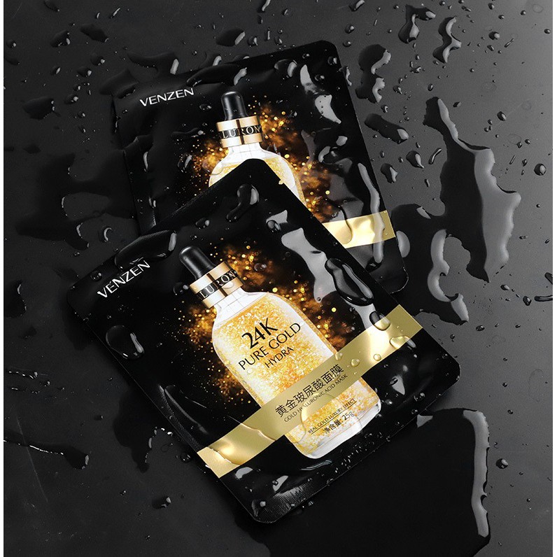 Mặt nạ tinh chất vàng 24K Pure Gold Venzen   dưỡng trắng, cấp ẩm, tăng đàn hồi cho da