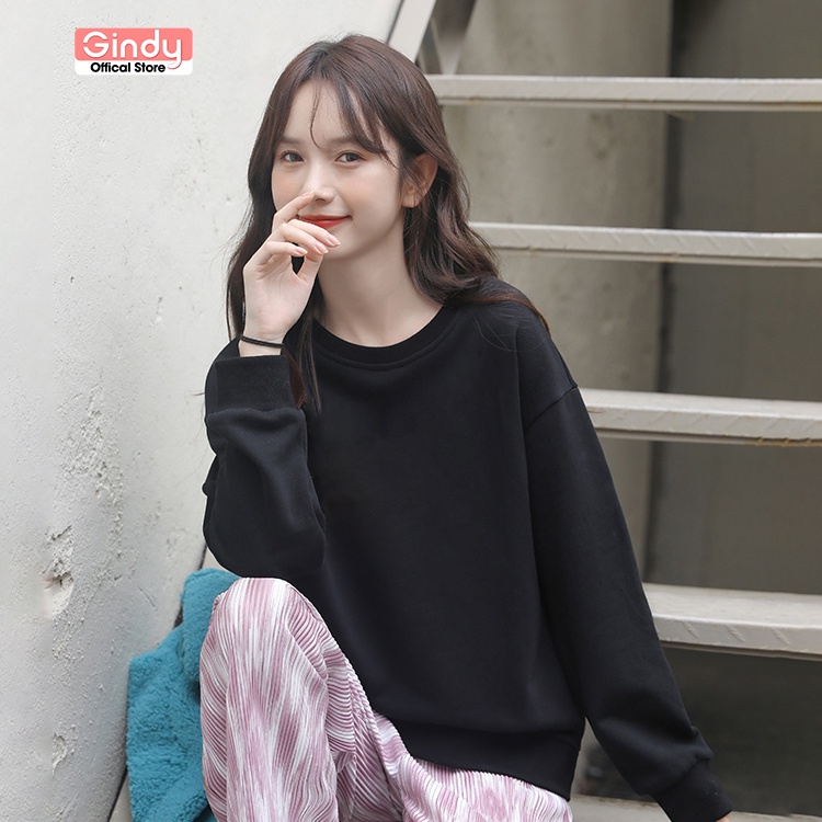 Áo nỉ sweater trơn dài tay nữ GINDY hoodie trơn basic form rộng đơn giản nhiều màu sắc thời trang thu đông A017