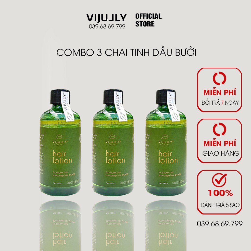 Bộ 3 Chai Xịt Tóc Tinh dầu bưởi Vijully, Ngăn Ngừa Rụng Tóc, Kích Thích Mọc Tóc, 100ml