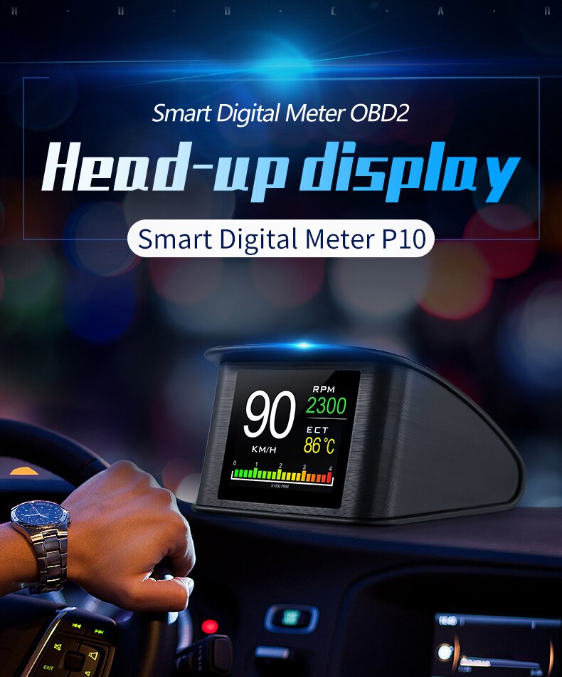 P10 Ô tô OBD2 Head Up Display Đồng hồ tốc độ kỹ thuật số Mức tiêu thụ nhiên liệu Điện áp Nhiệt độ theo dặm Kính chắn gió Máy chiếu