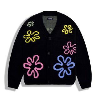 Áo khoác Cadigan nam nữ SWE Flower Knit Cardigan Đen Hồng, sợi len dệt 100% tự nhiên, thoáng mát