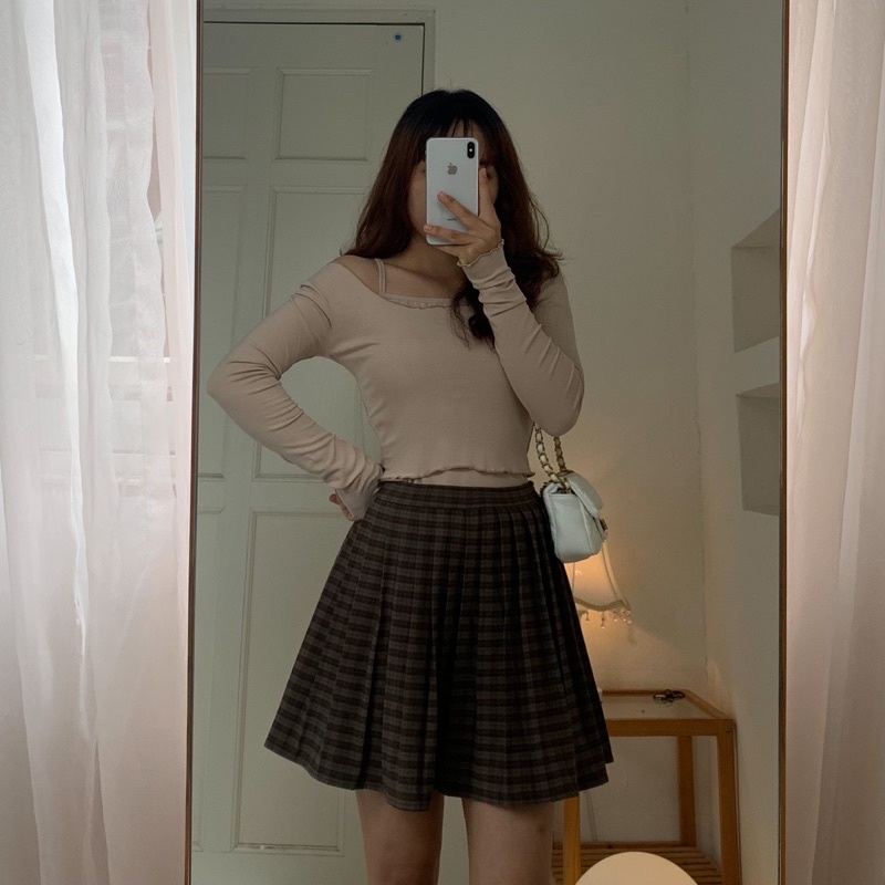 set áo croptop trễ vai kèm áo dây NH