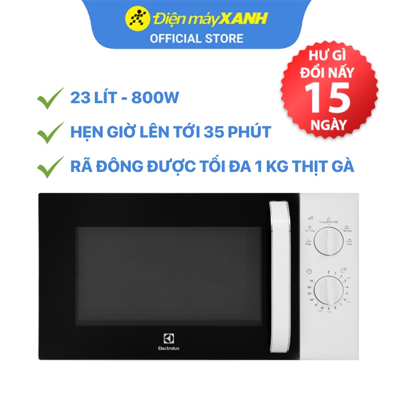 [Mã ELHADEV giảm 4% đơn 300K] Lò vi sóng Electrolux EMM23K18GW 23 lít 800 W - Chính hãng BH 2 năm