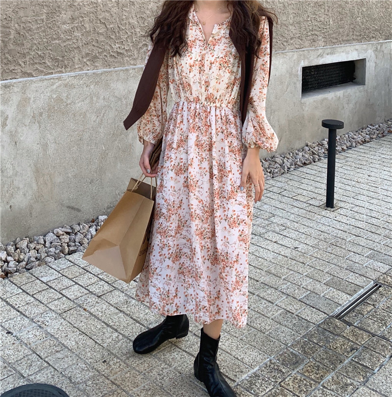 Đầm Voan Hoa Dài Tay Thời Trang Sành Điệu 38111