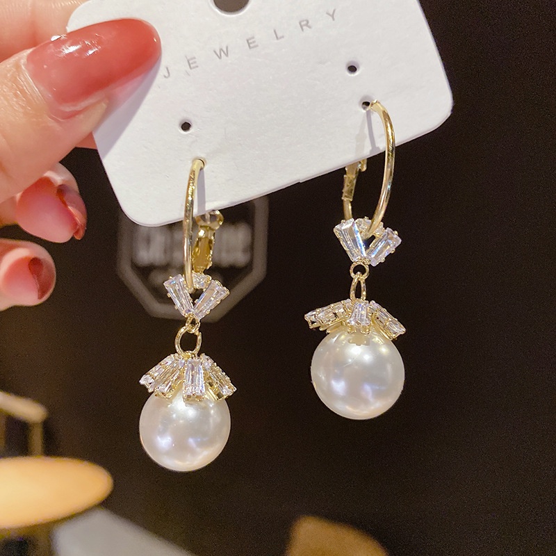 Khuyên Tai Nơ Đính Ngọc Trai Sang Trọng Cho Nữ