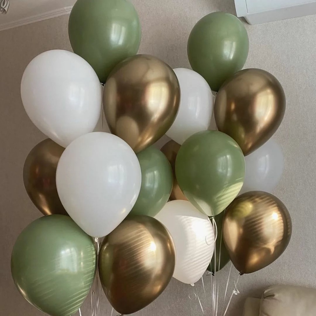 Set 20 Bong Bóng Cao Su Latex Màu Xanh Lá/Vàng Kim Loại Cổ Điển Cao Cấp Trang Trí Tiệc Sinh Nhật/Tiệc Cưới