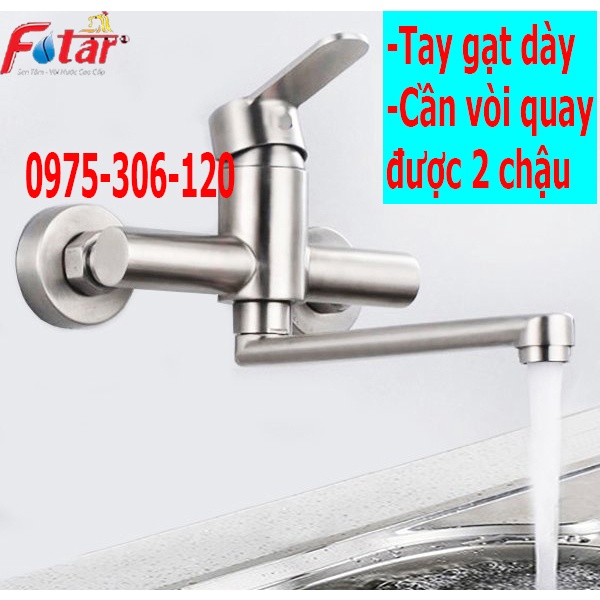 Vòi Rửa Chén Nóng Lạnh Âm Tường N4009 xoay được 2 hộc chậu vòi inox 304 chuẩn không han gỉ đảm bảo tốt