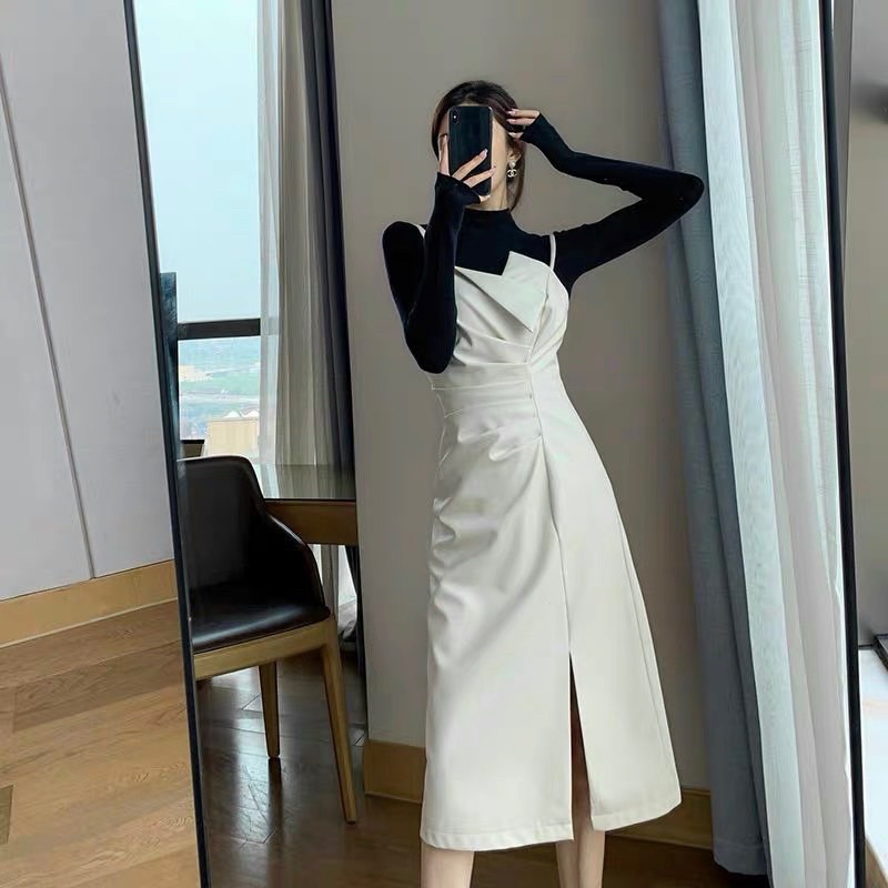 Set thiết kế váy hai dây li sườn mix áo len cổ 3p tiểu thư sang chảnh | BigBuy360 - bigbuy360.vn