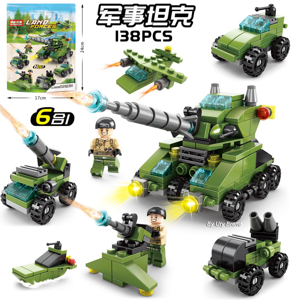 Bộ đồ chơi lego lắp ráp xe tăng và người lính quân đội 6 trong 1