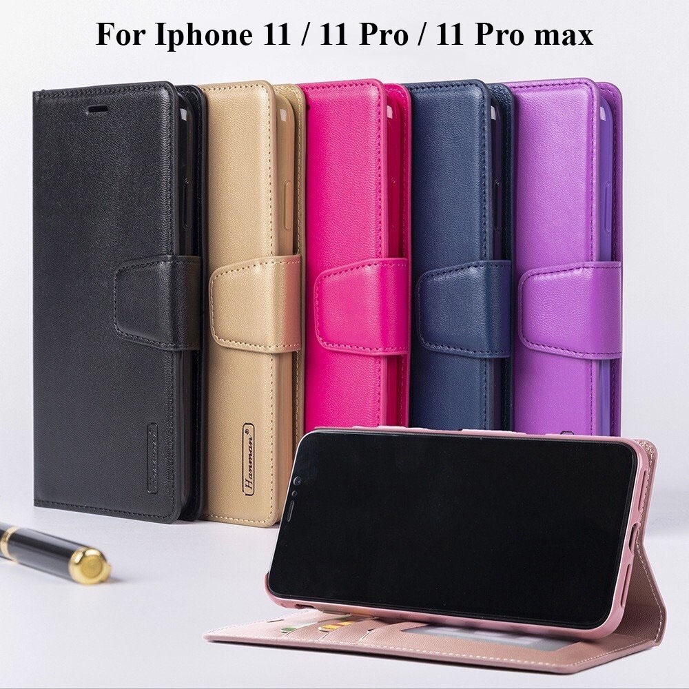 Bao da dạng ví iPhone 11/ 11 Pro/ 11 Pro Max hiệu Hanman, có ngăn đựng thẻ tiền tiện lợi
