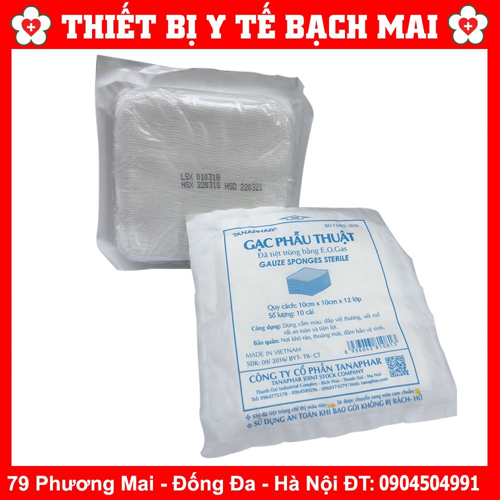 Gạc Phẫu Thuật Tiệt Khuẩn Tanaphar 12 Lớp (Túi 10 Miếng Gạc)