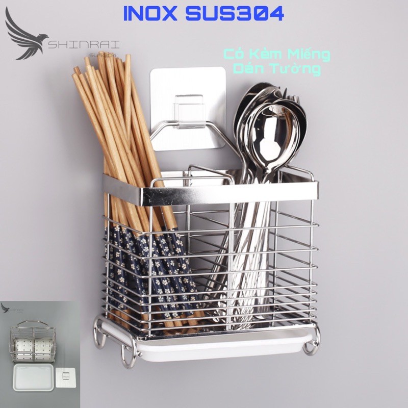 Ống Đựng Đũa , Giá Đựng Đũa , Giỏ Đựng Thìa , Muôi , Muỗng INOX SUS304 SHINRAI F2 Dán Tường Không Khoan