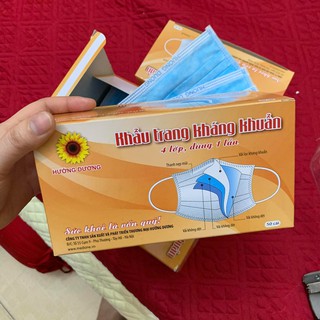 Khẩu trang kháng khuẩn Xanh 4 lớp Hướng Dương hộp 50 chiếc