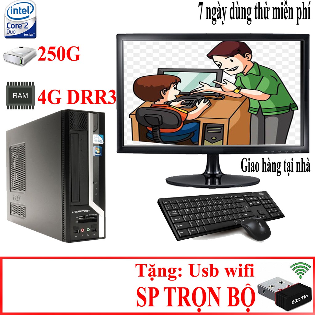 Bộ máy tính để bàn văn phòng, học tập giá rẻ kết nối wifi