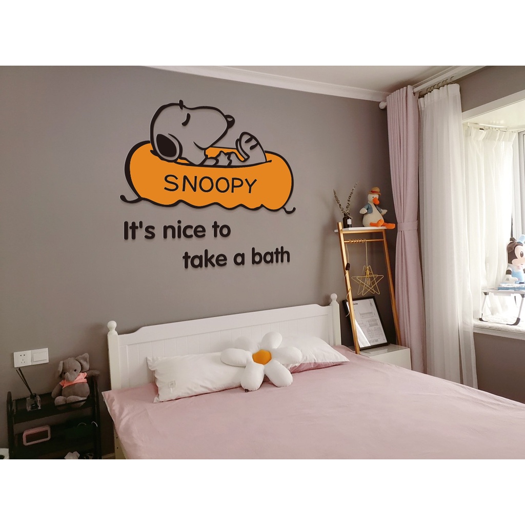 Tranh dán tường mica 3d decor SNOOPY đi bơi Trang trí phòng cho bé Nhiều Size - EPeBen