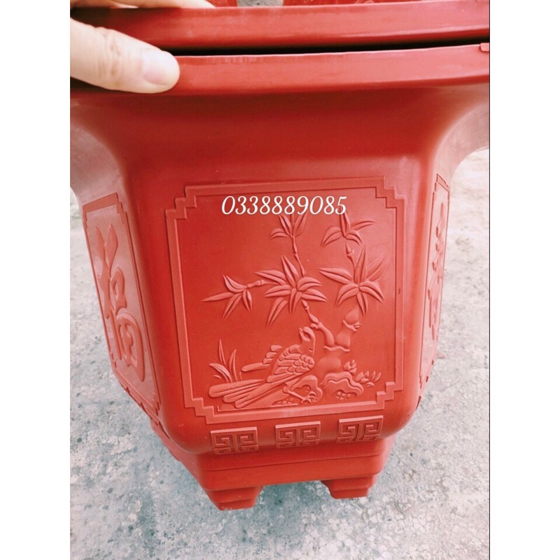 Chậu nhựa lục giác LG330 có  in hình tứ quí trồng cây siêu đẹp - Ảnh thật như hình