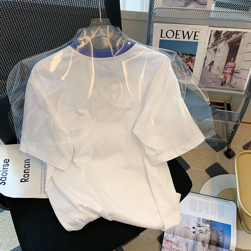 NUZIRO  Áo thun  ngắn tay cổ tròn dáng rộng thời trang mùa hè cho nữ