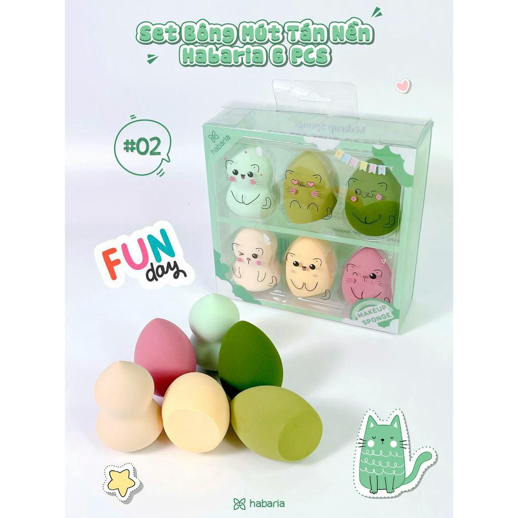 Set Bông Mút Habaria Tán Nền 6 Cái Makeup Sponge - Cats So Cute