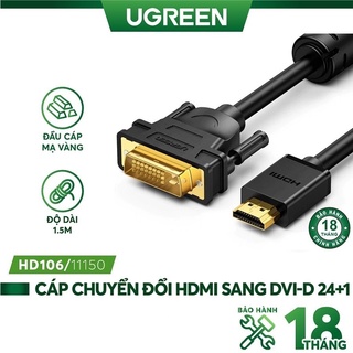 Dây chuyển đổi HDMI sang DVI-D 24+1 dạng dây tròn dài 1,5m UGREEN 11150 HD106 - Hàng Chính Hãng
