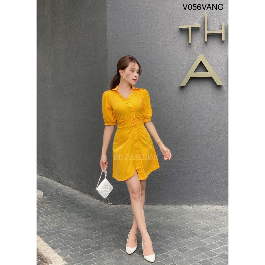 Váy nữ cổ V xếp ly chiết eo sang trọng, Đầm nữ cổ polo chất lụa 100D mềm mát không nhàu V056 | BigBuy360 - bigbuy360.vn