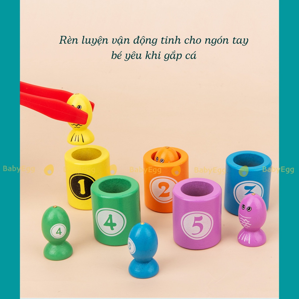 ĐỒ CHƠI GIÁO DỤC Câu cá gỗ montessori cho bé trai bé gái 2 3 4 tuổi trẻ em gắp bi cá rèn luyện kỹ năng khéo léo babyegg