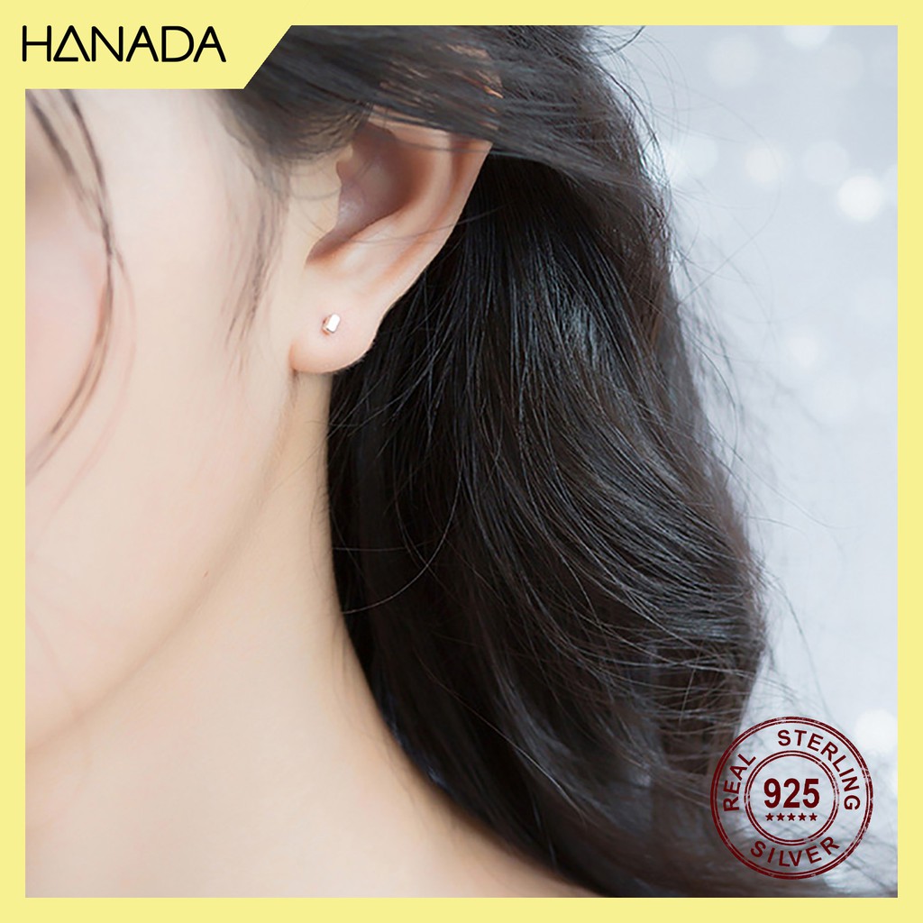 Bông Tai Bạc 925 Hanada E-0-B-0467 Hình Chữ Nhật