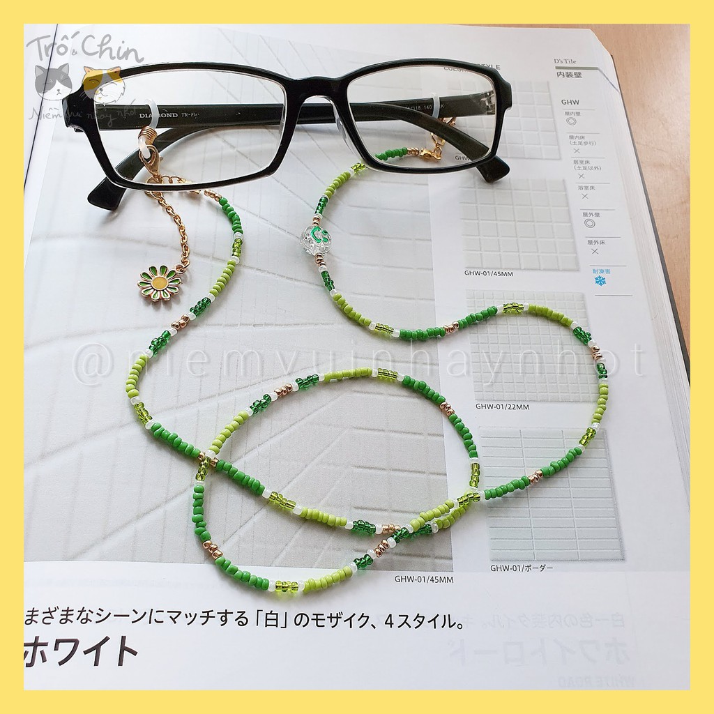 [HANDMADE] Dây đeo khẩu trang Dây đeo kính LIME GREEN xanh chanh - Gắn charm tên cho từng cá nhân