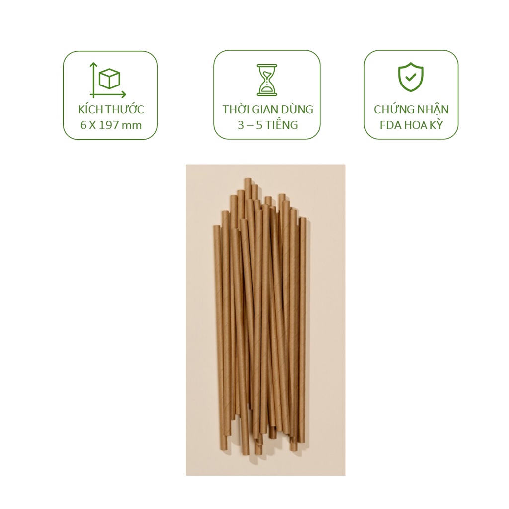 100 ống hút giấy 3 lớp phi 6 x 197mm, bọc màng, không bọc màng, màu trắng, nâu kraft, party Giáng Sinh Noel, Lễ, Tết