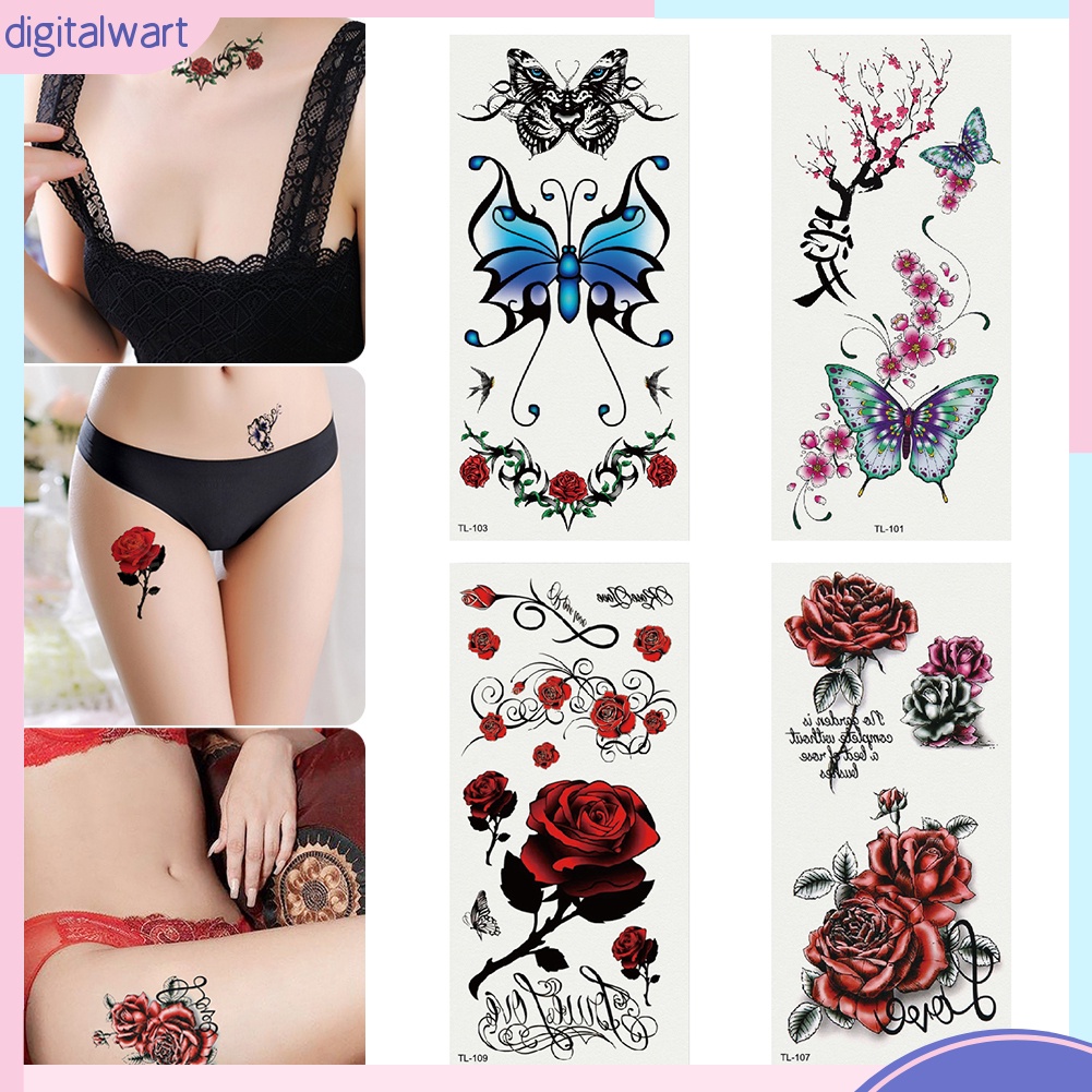 Set 2 tấm hình xăm dán họa tiết hoa quyến rũ chống nước cho nữ