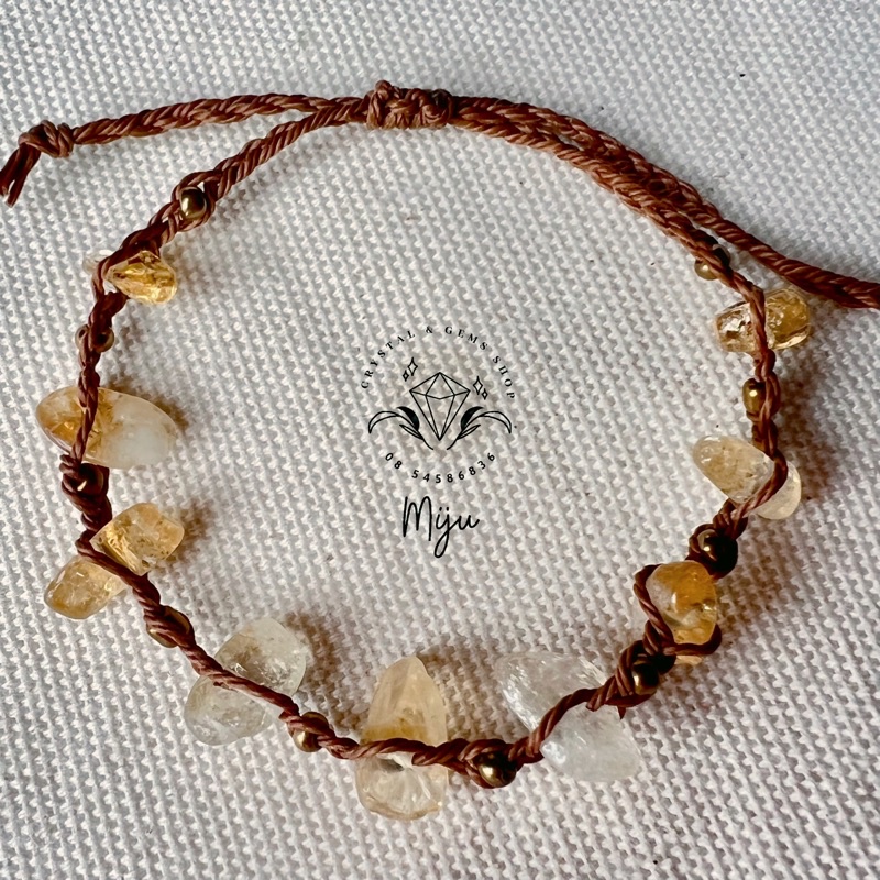 Vòng tay đan dây đá thô Citrine