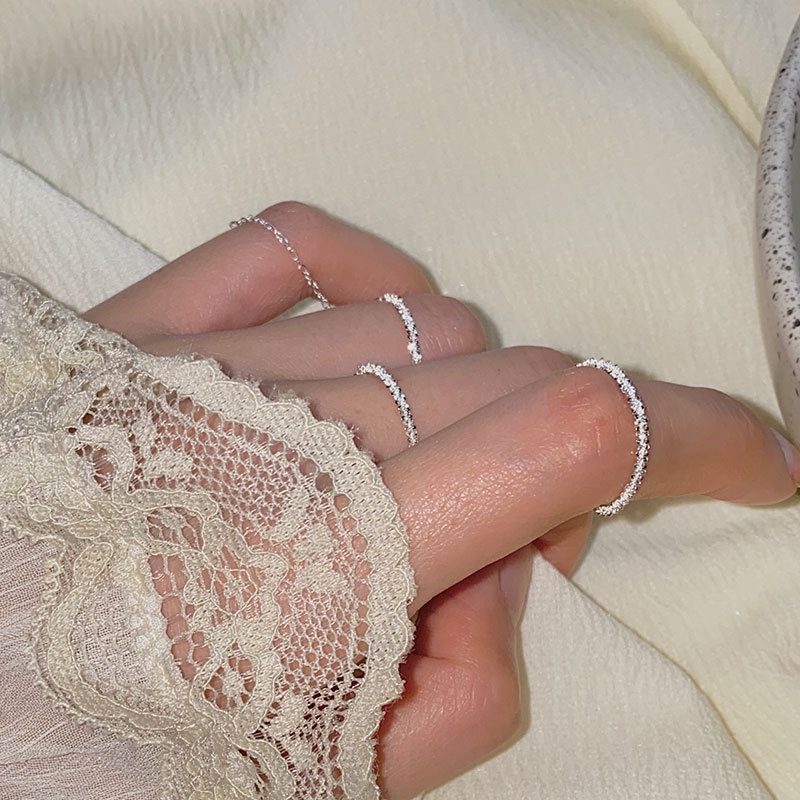 Nhẫn nữ nhẫn bạc s925 dây xoắn lấp lánh freesize Cá jewelry NB165