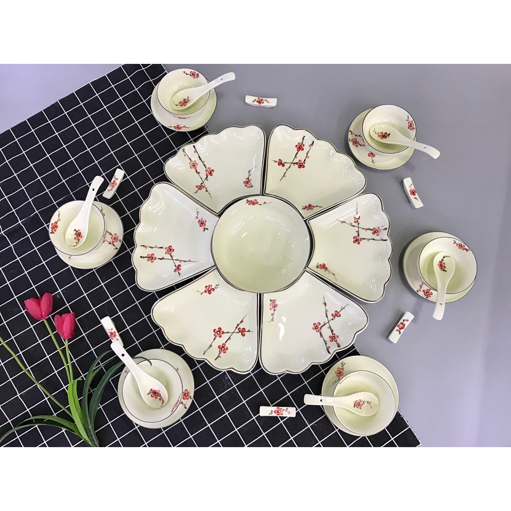 Bộ bát đĩa mặt trời gốm sứ Bát Tràng