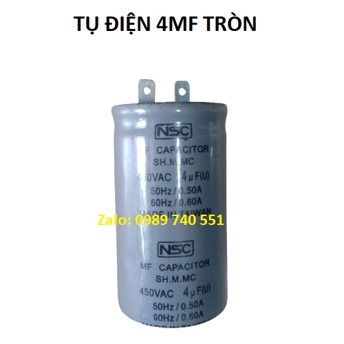 01 tụ điện 4mf tròn màu ghi Đài Loan
