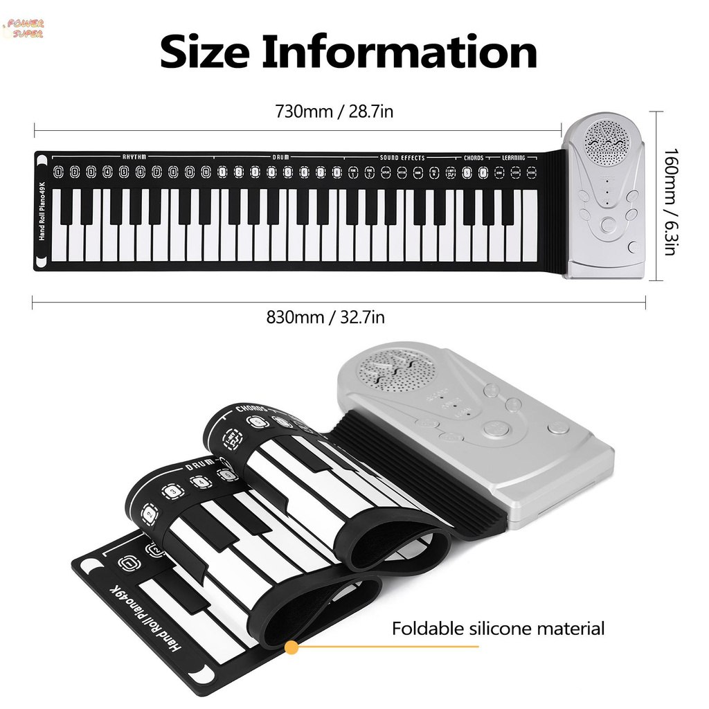 49 Keys Roll Up Piano Soft Piano Flexible Silicone Foldable Electronic Keyboard Piano for Children Student Musical Instrument