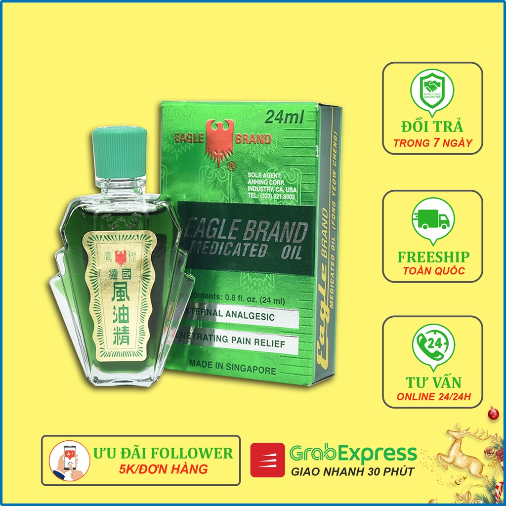 Dầu Gió Xanh Hiệu Con Ó, Eagle Brand 24ml - Full Seal, Có Tem Chống Hàng Giả, Nhập Khẩu Singapore