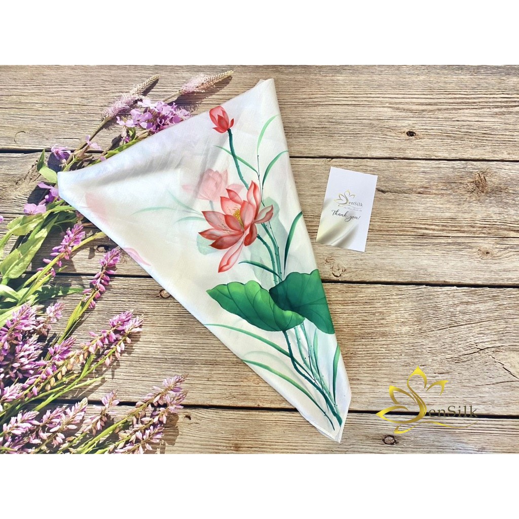 Lụa Vuông Dệt Thủ Công Vẽ Tay SenSilk Quốc hoa Việt Nam 90x90cm, Quà Tặng Cao Cấp