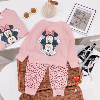 Bộ mickey hồng quần beo hothit bé gái
