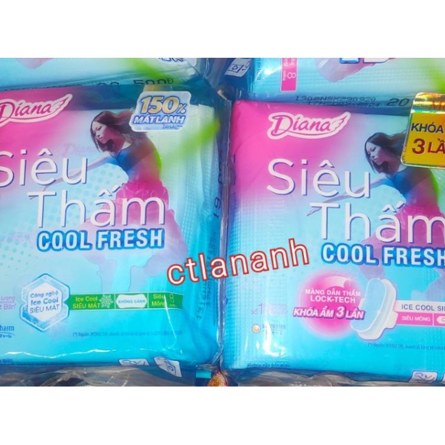 Băng Vệ Sinh Diana Siêu Thấm Cool Fresh Gói 8 Miếng Không Cánh/Có Cánh