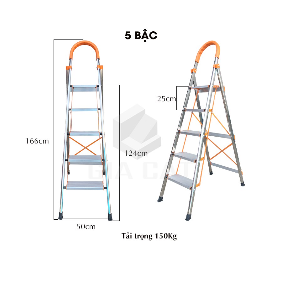 [ Bảo Hành 12 Tháng] Thang nhôm ghế tay vịn khung inox 3,4,5,6,7 bậc chiều cao 0.7 đến 1.7m; Chính Hãng TaKiYa